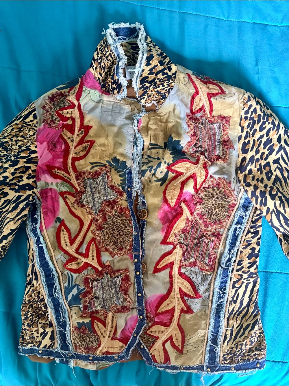 Sandy Starkman Multicolor Embroidered Patchwork Jean Jacket - Mixed Prints